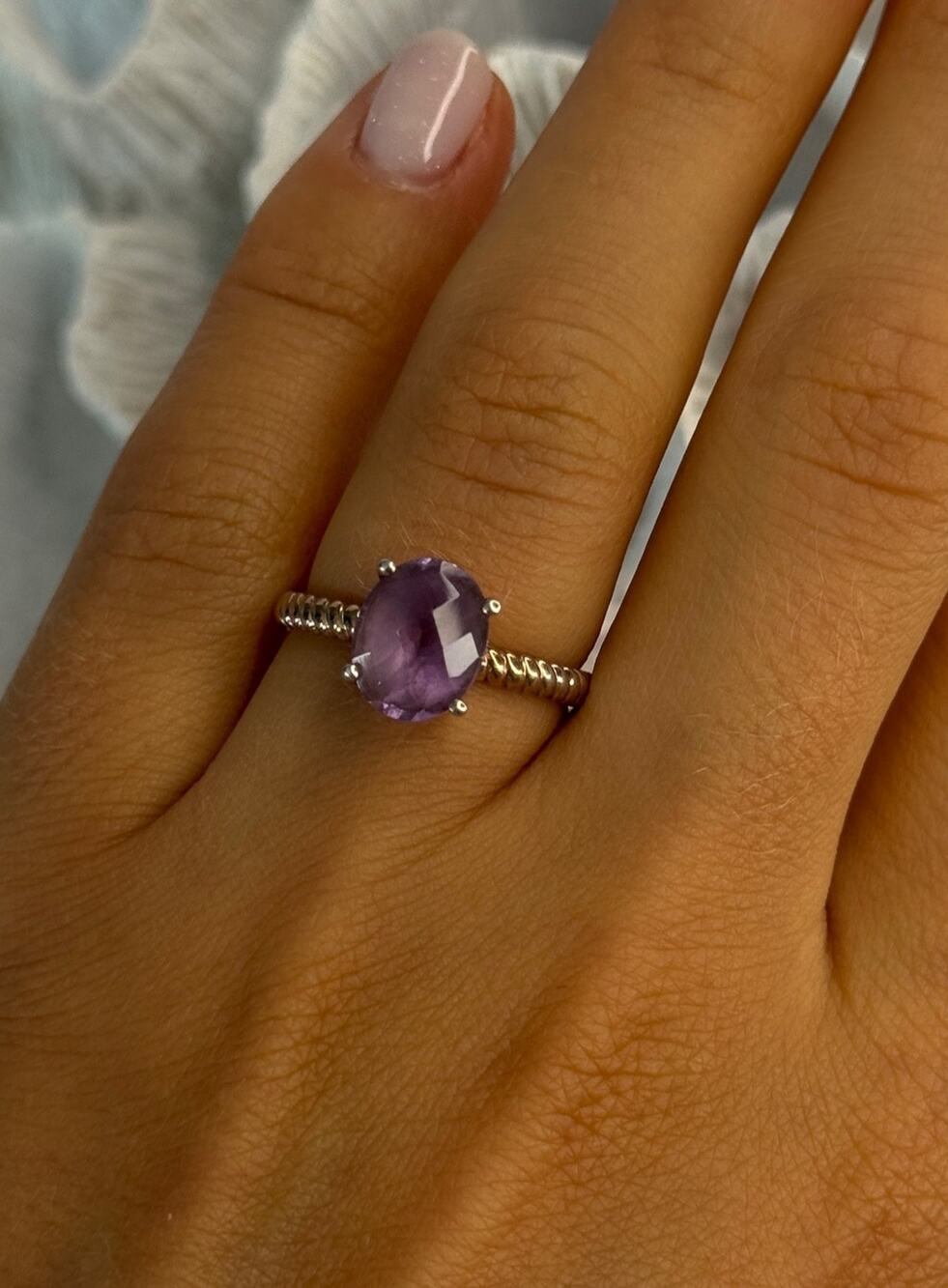 925 Sterling Silver Amethyst Ring Size 6.5